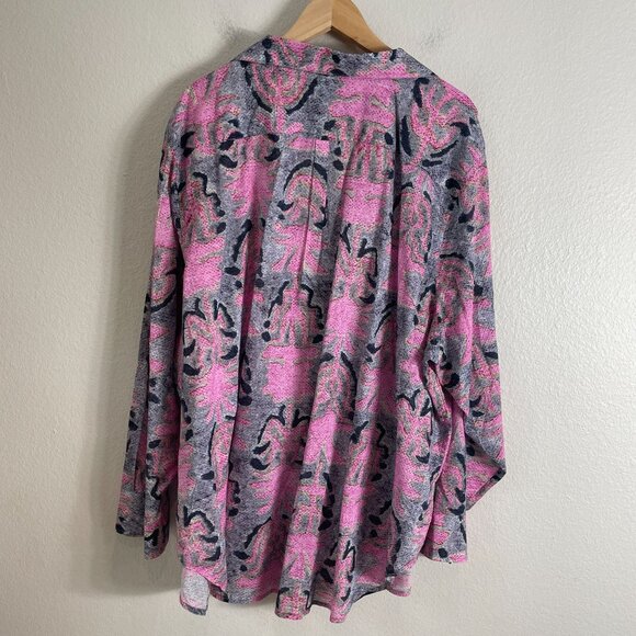 Nic+Zoe Womens Plus 3X Button Up Shirt Pink Gray Long Sleeve Blouse Top - Picture 10 of 10